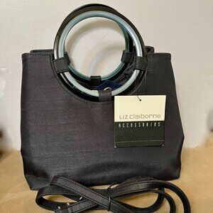 Liz Clayborne Black Shantung Satchel  Round Handles & Removable Crossbody Strap